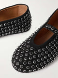 Crystal-embellished suede ballet flats black