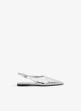 ALAIA SILVER ART DECO FLAT SLINGBACKS IN MIRROR CALFSKIN