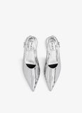 SILVER ART DECO FLAT SLINGBACKS IN MIRROR CALFSKIN
