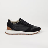 Suede and techno fabric runners with precious toe black