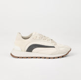 Suede and bonded cotton twill runners with precious stripe