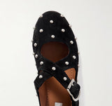 Criss Cross studded suede ballet flats black