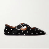 Criss Cross studded suede ballet flats black