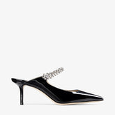 jimmychoo Bing 65 Black Patent Leather Mules with Crystal Strap