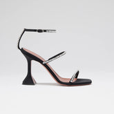 Gilda Sandal Black Satin and White Crystals