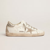 goldengoose Super-Star with silver heel tab and metal stud lettering