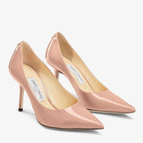 Love 85 Ballet Pink Patent Leather Pointy Toe pumpss with JC Emblem