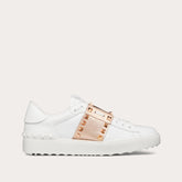 ROCKSTUD UNTITLED SNEAKER IN CALFSKIN LEATHER WITH METALLIC STRIPE WHITE