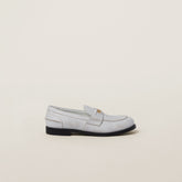 Vintage-effect leather penny loafers grey