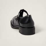 Brushed leather T-strap brogue shoes