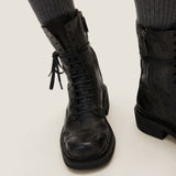 Leather laced booties black