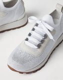 Sparkling cotton knit runners with shiny eyelets white