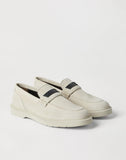 Suede penny loafer white
