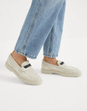 Suede penny loafer white