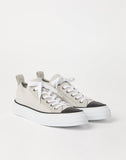 Cotton knit and suede sneakers with precious toe white