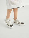 Cotton knit and suede sneakers with precious toe white