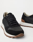 Suede and techno fabric runners with precious toe black