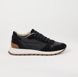Suede and techno fabric runners with precious toe black