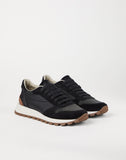 Suede and techno fabric runners with precious toe black