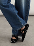 Criss Cross studded suede ballet flats black