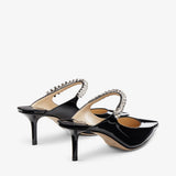 Bing 65 Black Patent Leather Mules with Crystal Strap