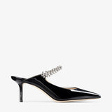jimmychoo Bing 65 Black Patent Leather Mules with Crystal Strap