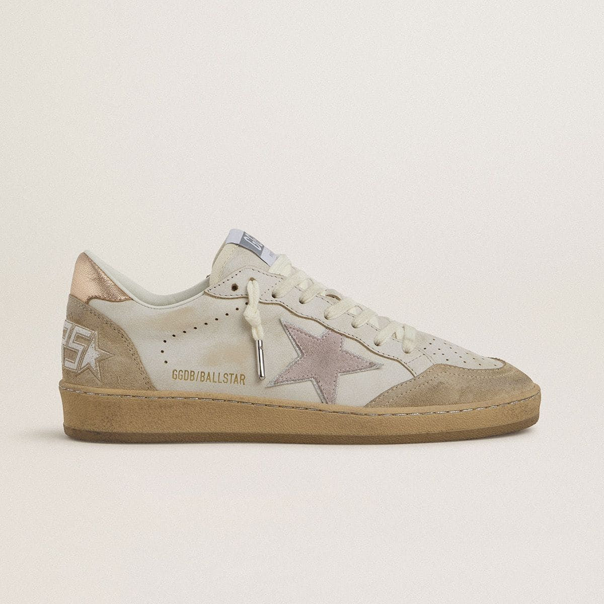 goldengoose with pink suede star and silver glitter edges and rose gold heel tab