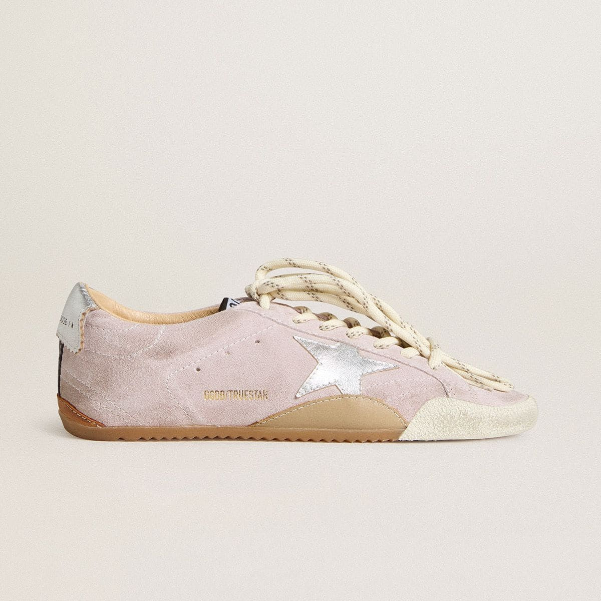 goldengoose True-Star in pastel pink suede with silver star and heel tab