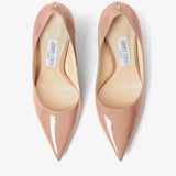 Love 85 Ballet Pink Patent Leather Pointy Toe pumpss with JC Emblem