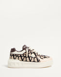 valentino One Stud Xl Low-Top Sneaker In Nappa Leather And Toile Iconographe Fabric