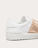 ROCKSTUD UNTITLED SNEAKER IN CALFSKIN LEATHER WITH METALLIC STRIPE WHITE