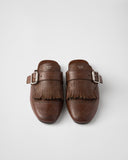 Shuffle fringed leather mules