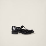 Brushed leather T-strap brogue shoes